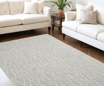 8' X 11' Taupe And Ivory Wool Abstract Tufted Handmade Stain Resistant Area Rug
