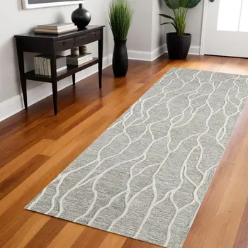 8' Taupe And Ivory Wool Abstract Tufted Handmade Stain Resistant Runner Rug