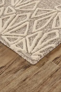 5' X 8' Tan And Ivory Wool Geometric Tufted Handmade Stain Resistant Area Rug