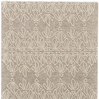 5' X 8' Tan And Ivory Wool Geometric Tufted Handmade Stain Resistant Area Rug