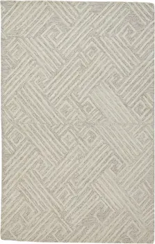 8' X 11' Tan And Ivory Wool Geometric Tufted Handmade Stain Resistant Area Rug