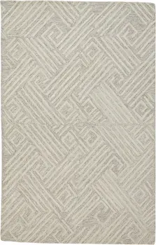 2' X 3' Tan And Ivory Wool Geometric Tufted Handmade Stain Resistant Area Rug