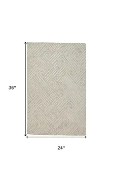 2' X 3' Tan And Ivory Wool Geometric Tufted Handmade Stain Resistant Area Rug