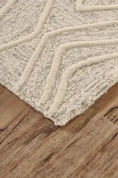 2' X 3' Tan And Ivory Wool Geometric Tufted Handmade Stain Resistant Area Rug