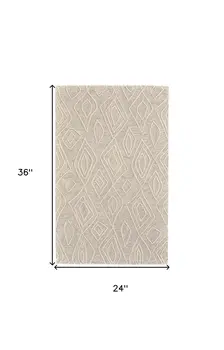 2' X 3' Tan And Ivory Wool Geometric Tufted Handmade Stain Resistant Area Rug