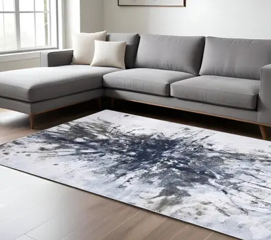 7' X 10' Blue and Gray Abstract Non Skid Area Rug