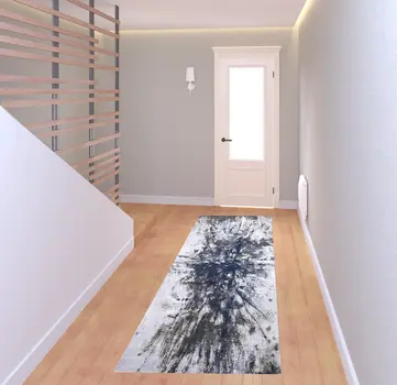 8' Blue Gray And White Abstract Stain Resistant Runner Rug