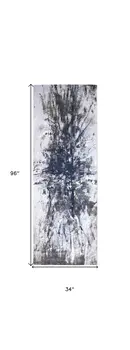 8' Blue Gray And White Abstract Stain Resistant Runner Rug