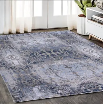 5' X 7' Blue Gray And Taupe Abstract Stain Resistant Area Rug
