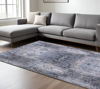8' X 11' Gray and Ivory Abstract Non Skid Area Rug