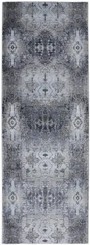 8' Blue Gray And Taupe Abstract Stain Resistant Runner Rug