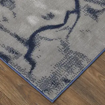8' X 11' Blue Gray and Ivory Abstract Power Loom Non Skid Area Rug