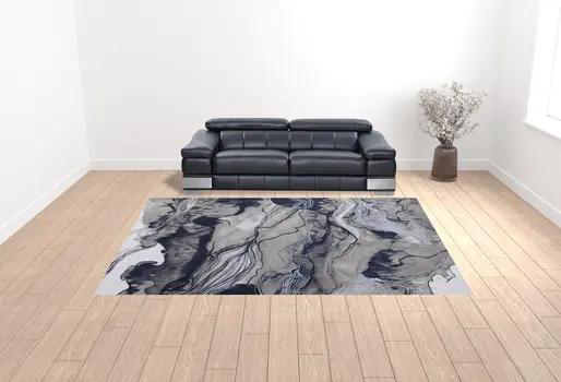 10' X 14' Blue Gray And Ivory Abstract Power Loom Stain Resistant Area Rug