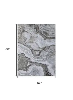 5' X 7' Ivory Blue and Gray Abstract Power Loom Area Rug