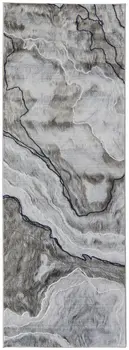 8' Taupe Gray And Blue Abstract Power Loom Stain Resistant Runner Rug