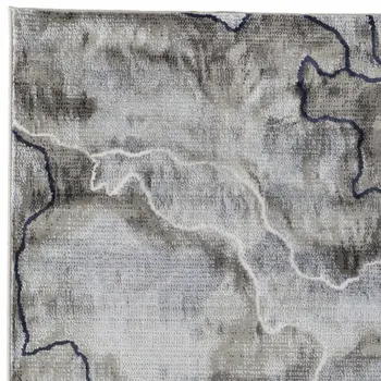 8' Taupe Gray And Blue Abstract Power Loom Stain Resistant Runner Rug