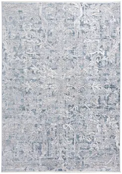 2' X 3' Blue Gray And Silver Abstract Distressed Area Rug With Fringe