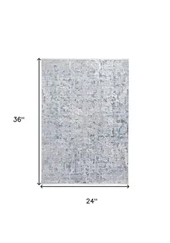 2' X 3' Blue Gray And Silver Abstract Distressed Area Rug With Fringe