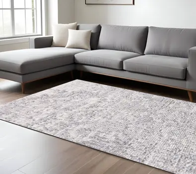 8' X 10' Gray Ivory And Taupe Abstract Distressed Area Rug With Fringe