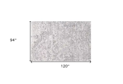 8' X 10' Gray Ivory And Taupe Abstract Distressed Area Rug With Fringe