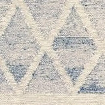 10' X 14' Blue and Ivory Wool Geometric Flatweave Handmade Area Rug With Fringe