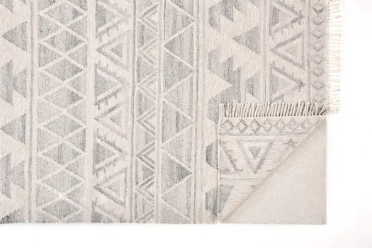 10' X 14' Blue and Ivory Wool Geometric Flatweave Handmade Area Rug With Fringe