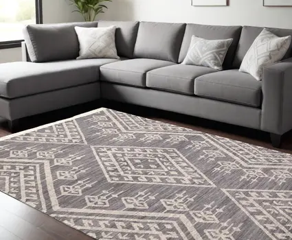 9' X 12' Gray Ivory And Blue Wool Geometric Dhurrie Flatweave Handmade Area Rug With Fringe