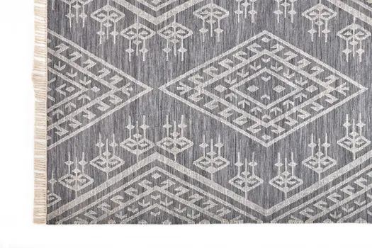 9' X 12' Gray Ivory And Blue Wool Geometric Dhurrie Flatweave Handmade Area Rug With Fringe