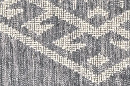 10' X 14' Gray Ivory And Blue Wool Geometric Dhurrie Flatweave Handmade Area Rug With Fringe
