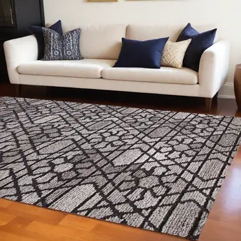8' X 10' Black and Taupe Wool Paisley Hand Tufted Area Rug
