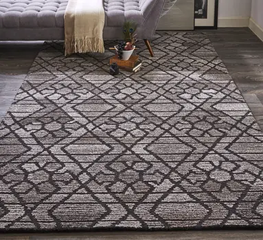 8' X 10' Black and Taupe Wool Paisley Hand Tufted Area Rug