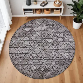 10' Black and Taupe Round Wool Paisley Hand Tufted Area Rug