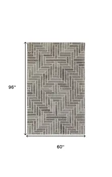 5' X 8' Tan and Gray Wool Geometric Hand Tufted Area Rug