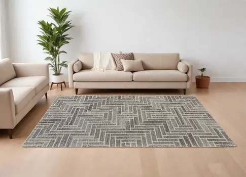 9' X 12' Tan and Gray Wool Geometric Hand Tufted Area Rug