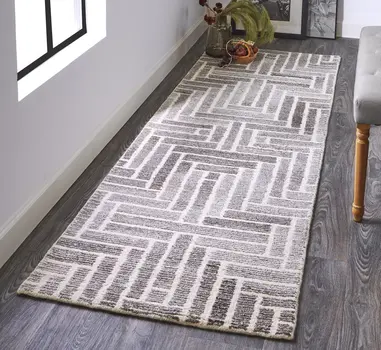 8' Tan And Gray Wool Geometric Hand Tufted Runner Rug