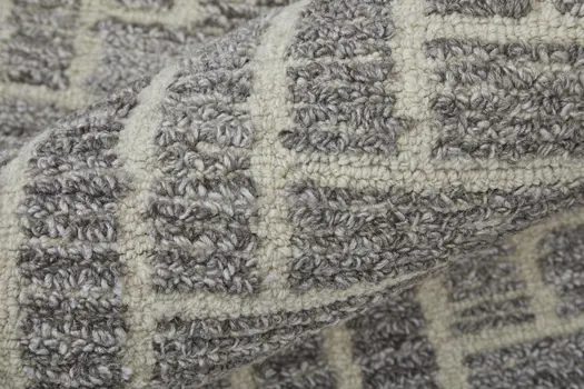 8' Tan and Gray Round Wool Geometric Hand Tufted Area Rug