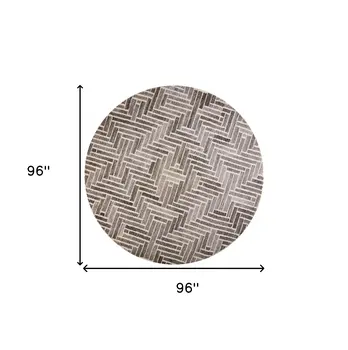 8' Tan and Gray Round Wool Geometric Hand Tufted Area Rug