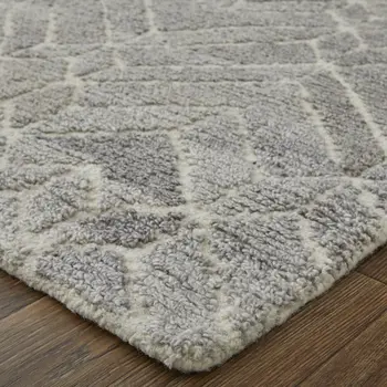 9' X 12' Gray and Ivory Wool Geometric Hand Tufted Area Rug