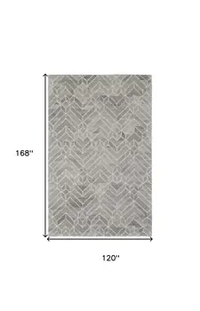 10' X 14' Gray and Ivory Wool Geometric Hand Tufted Area Rug