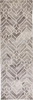 8' Gray And Ivory Wool Geometric Hand Tufted Runner Rug