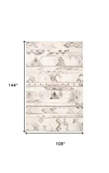 9' X 12' Beige Ivory and Gray Wool Geometric Hand Tufted Area Rug