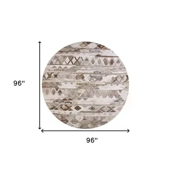 8' Gray and Ivory Round Wool Abstract Hand Tufted Area Rug