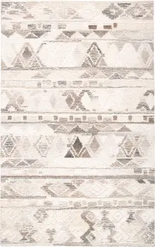 2' X 3' Beige Ivory and Gray Wool Geometric Hand Tufted Area Rug
