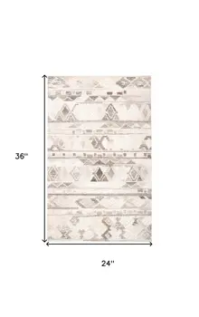 2' X 3' Beige Ivory and Gray Wool Geometric Hand Tufted Area Rug