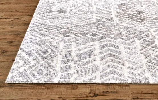8' X 10' Gray and White Wool Abstract Geometric Hand Tufted Area Rug