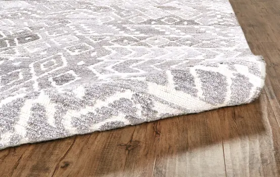 8' X 10' Gray and White Wool Abstract Geometric Hand Tufted Area Rug
