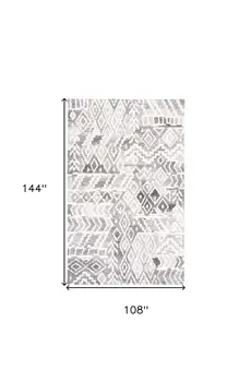9' X 12' Gray and White Wool Abstract Geometric Hand Tufted Area Rug