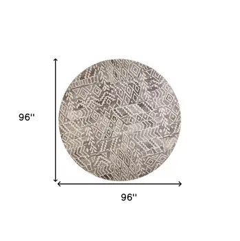 8' Gray and White Round Wool Abstract Hand Tufted Area Rug