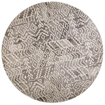 10' Gray and White Round Wool Abstract Hand Tufted Area Rug