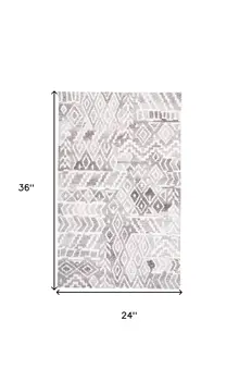 2' X 3' Gray and White Abstract Geometric Hand Tufted Distressed Area Rug